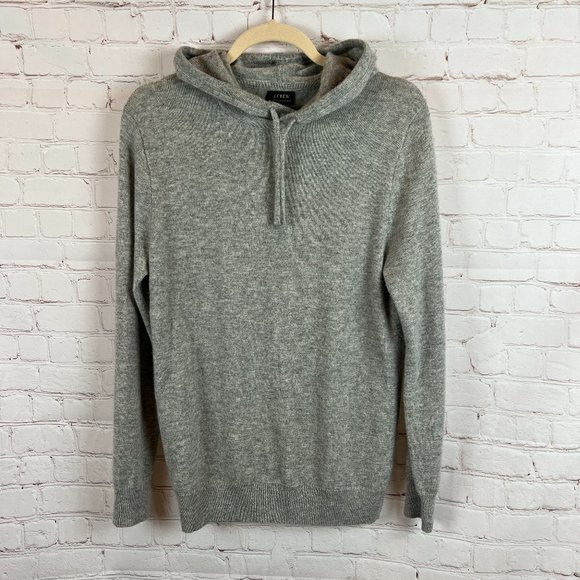 J.CREW gray 100% cashmere knit hooded cozy sweater pullover top size XS